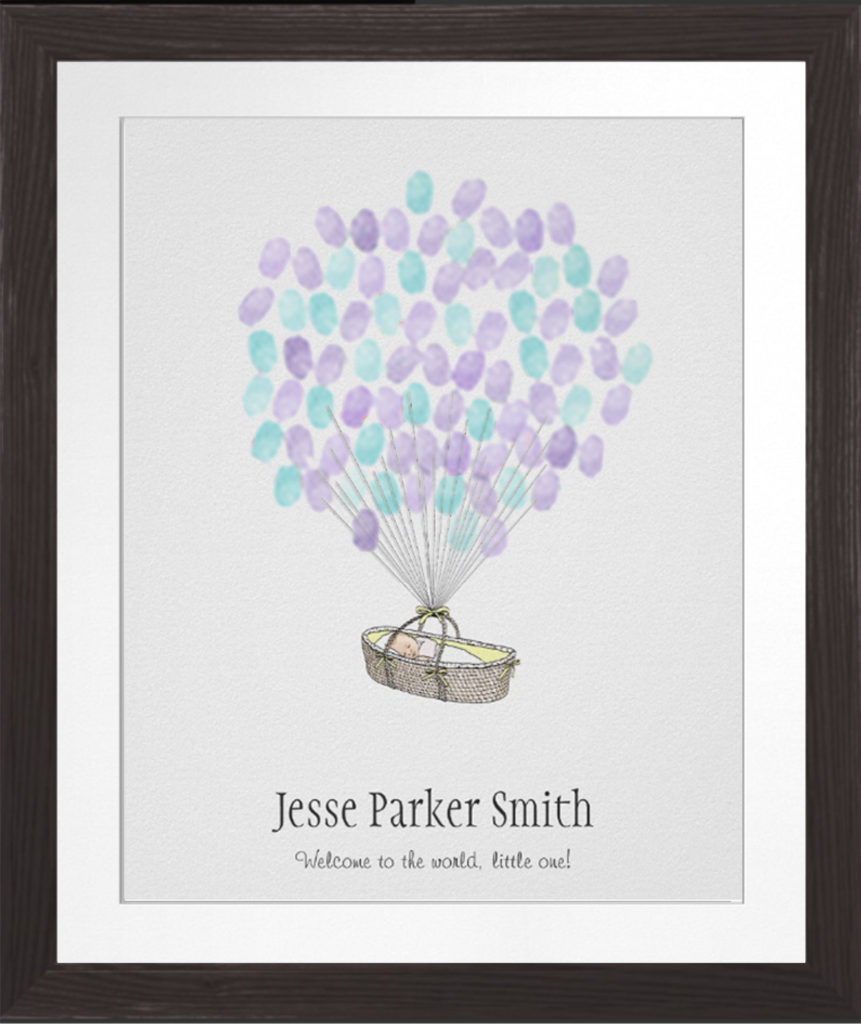 Thumb Balloons New Mum Gift New Baby Picture Baby Shower Gift Maternity Leave Keep Sake Guest Sign UNFRAMED Finger Print Art Present